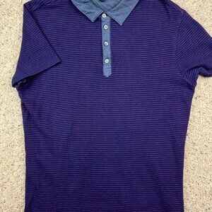 Banana Republic Polo Men Blue Red Geometric Pattern Short Sleeve Shirt L Dotted